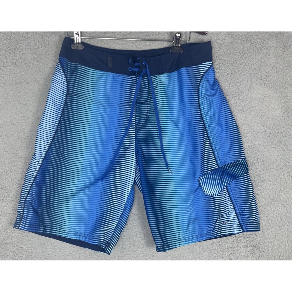 VTG Nike Board Shorts Lace Up Cargo Pocket Swim Trunks 10" Mens 34 Blue Stripes
